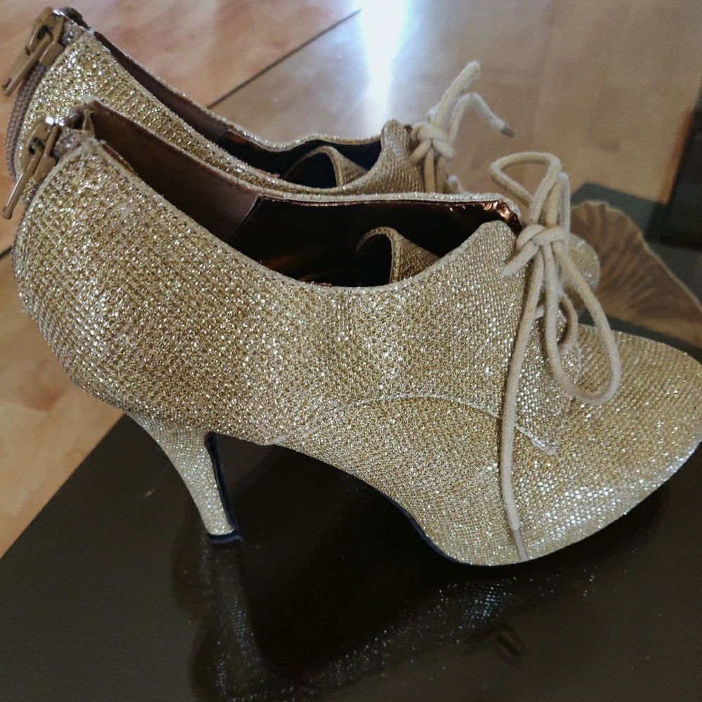 Sparkly Gold Heeled Booties